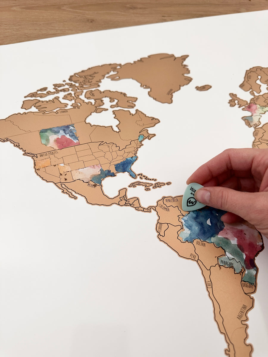 Muted multi color world scratch off map waypoint wanders